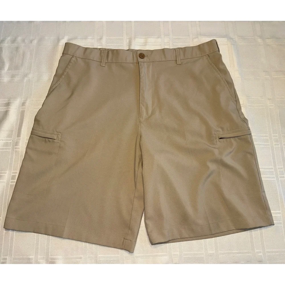 IZOD Golf Shorts Mens 36 Khaki Straight Fit Cargo Performance Stretch Tan